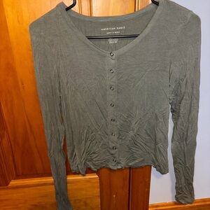 American Eagle Outfitters Women's Olive Button-Down Shirt